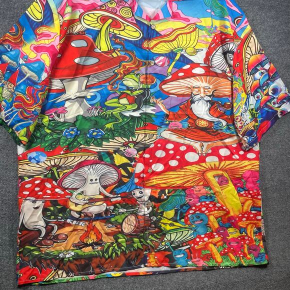 Misslook Psychedelic Button Up Mushroom Shirt Men's 3XL Colorful Party Shrooms - Picture 3 of 12